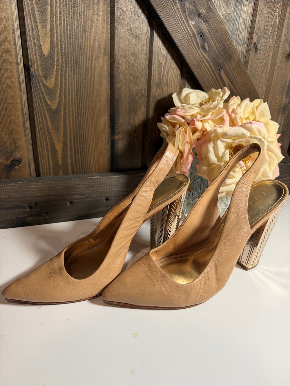Coach Tan Leather Slingback Pointed-Toe Heels